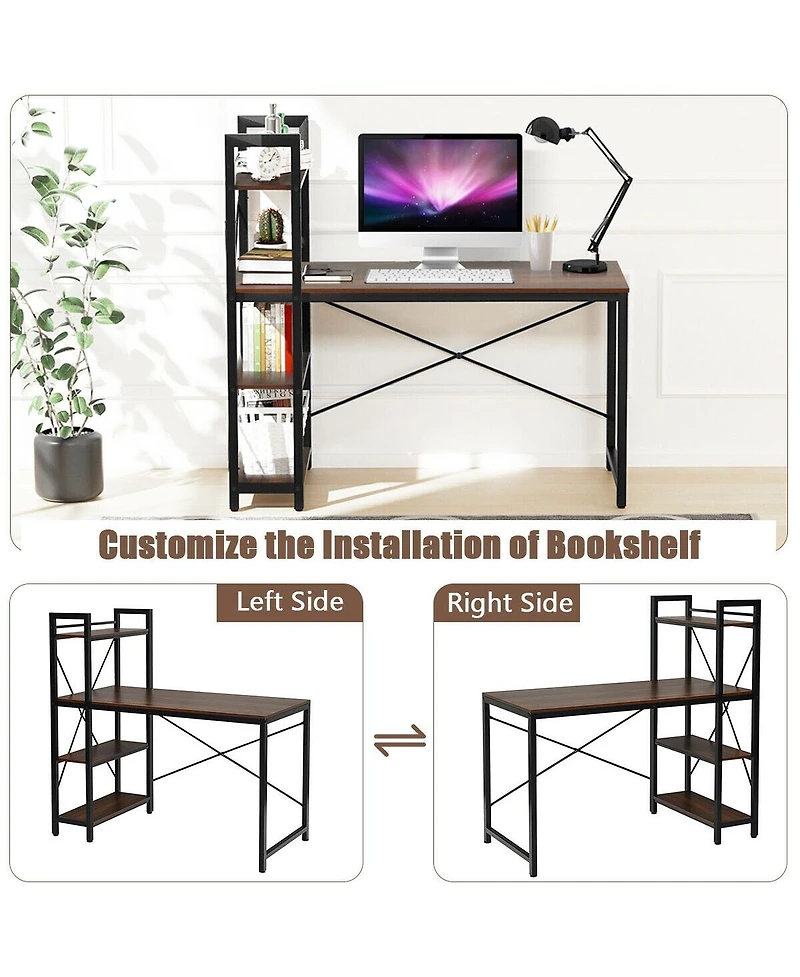 Sugift 47.5 Inch Writing Study Computer Desk with 4-Tier Shelves