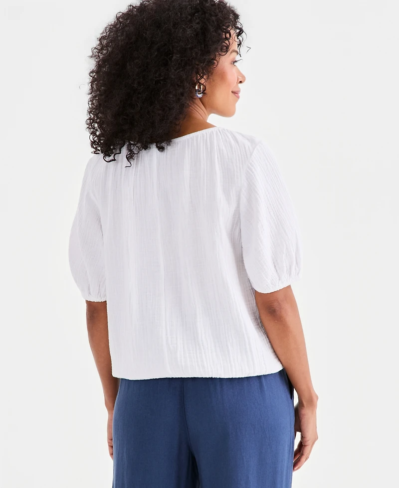 Style & Co Women's Cotton Gauze Bubble Top, Macy's Exclusive