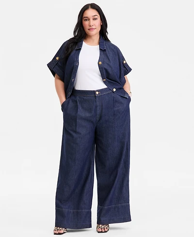 I.n.c. International Concepts Plus High-Rise Wide-Leg Jeans, Macy's Exclusive