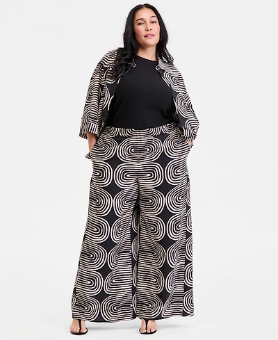I.n.c. International Concepts Plus Printed High Rise Wide Leg Pants