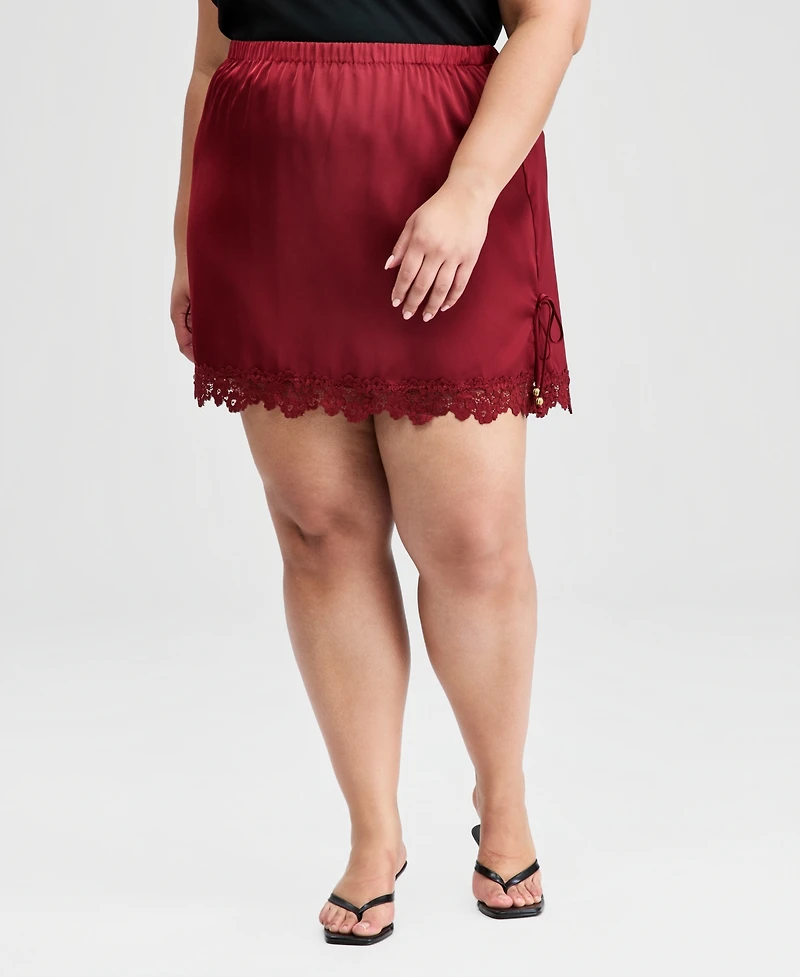 And Now This Trendy Plus Satin Lace-Trim Mini Skirt, Macy's Exclusive