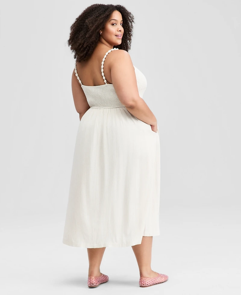 And Now This Trendy Plus Smocked Beaded-Strap Midi Dress, Macy's Exclusive