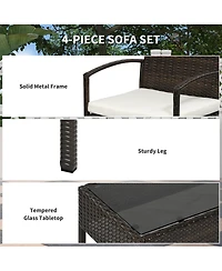 Outsunny Patio Furniture Set, 4pc w/ Loveseat, Chairs, Table,