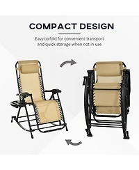 Outsunny Zero Gravity Reclining Rocking Chair, Lounge Rocker, Folding, Pillow, Side Tray, Cup and Phone Holder