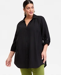 I.n.c. International Concepts Plus Roll-Tab-Sleeve Button-Front Tunic, Macy's Exclusive