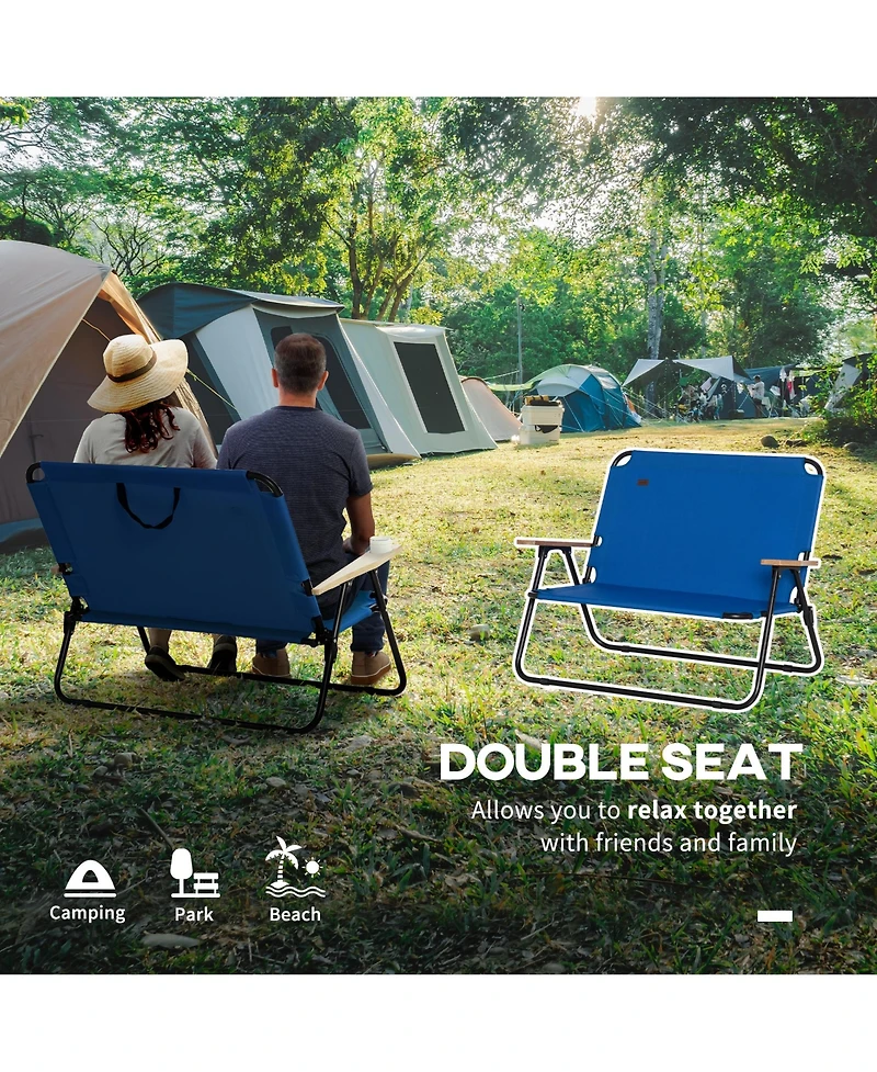 Outsunny 2 Person Camping Couch, Double Folding Chair w/ Cupholders