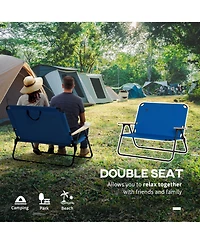 Outsunny 2 Person Camping Couch, Double Folding Chair w/ Cupholders