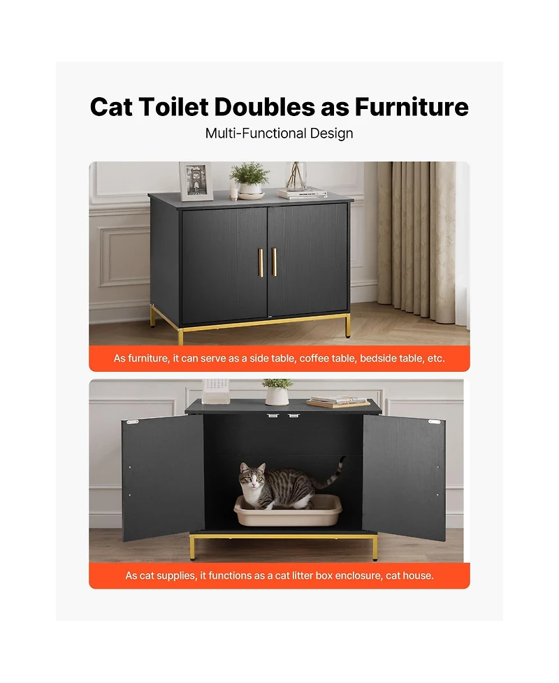 Zeus and Ruta 27.6 in. Hidden Cat Litter Box Enclosure with Metal Legs and Handle Modern Furniture for Bedroom Living Room