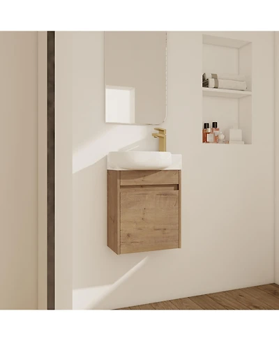 Busdays Soft Close Doors Bathroom Vanity With Sink,16 Inch For Small Bathroom