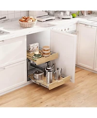 Yigii Solid Wood Wire Pull-Out Cabinet Organizer for Kitchen, Easy Install