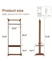 Yigii Portable Wood Clothing Rack with Hooks and Shelves