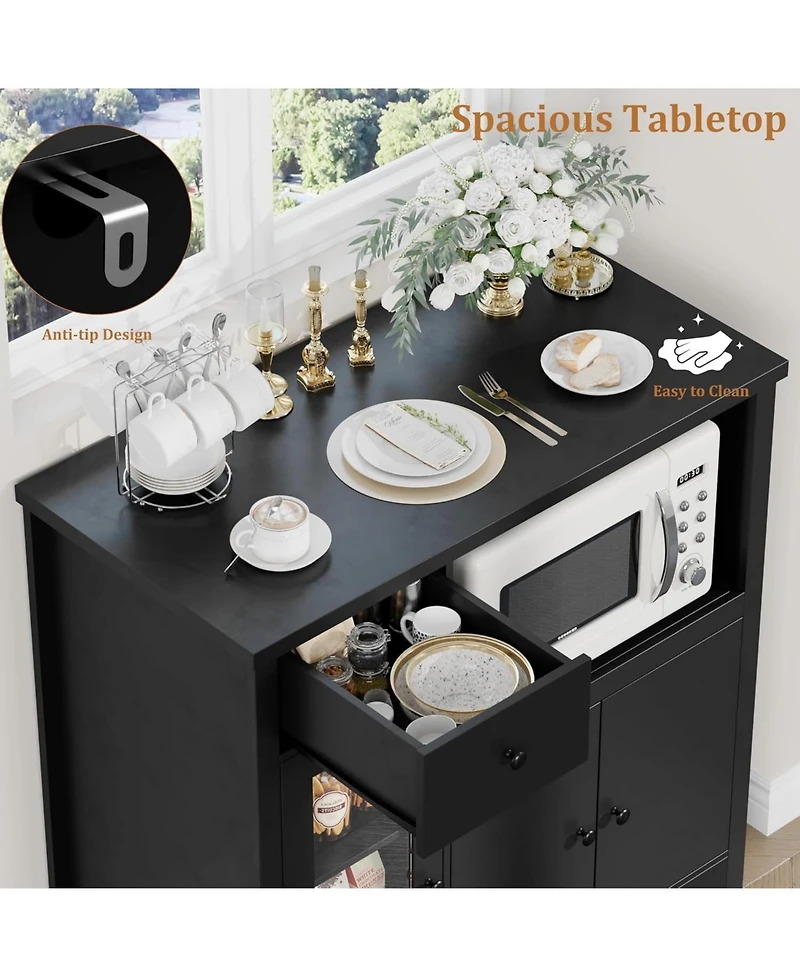 gaomon Kitchen Microwave Buffet Cabinet with 3 Doors, 1 Drawer, Adjustable Shelves, Pantry Storage Unit for Kitchen or Hallway