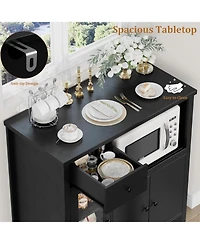 gaomon Kitchen Microwave Buffet Cabinet with 3 Doors, 1 Drawer, Adjustable Shelves, Pantry Storage Unit for Kitchen or Hallway