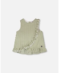 Deux par Deux Little Girls Top Stripes with Embroidered Ruffle