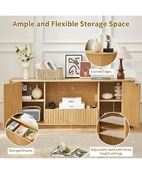 Rainsken 64" Mid Century Modern Fluted Tv Stand, Entertainment Center with 2 Doors, 1 Drawer and Open Shelf for Living Room