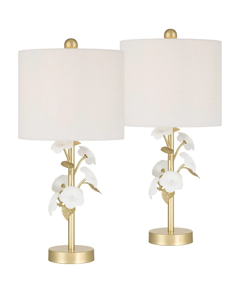 360 Lighting Descanso 21" High Gold and White Flower Table Lamp Set of 2