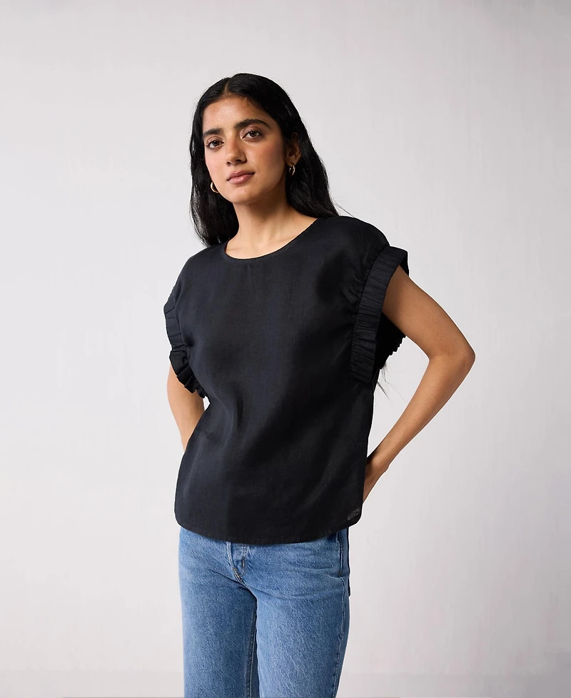 Reistor Women's Hemp Top with Gathered Sleeve detail