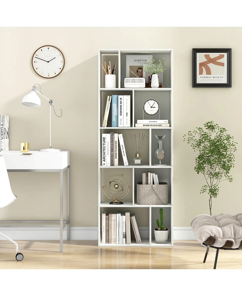 Slickblue 63 Inch 5-Tier Geometric 10-Cube Bookshelf Tall Bookcase