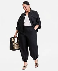 I.N.C. International Concepts Plus Size Roll Tab Sleeve Snap Front Shirt Jacket High Rise Balloon Leg Pants Macys Exclusive