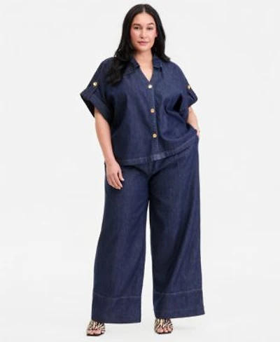 I.N.C. International Concepts Plus Size Button Front Denim Shirt Wide Leg Jeans Macys Exclusive