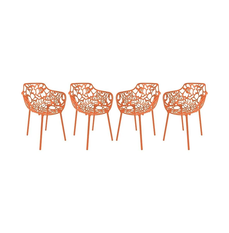 LeisureMod Devon Patio Dining Arm-Chair Set of Aluminum Stackable Design Side Chair