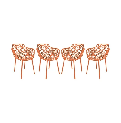 LeisureMod Devon Patio Dining Arm-Chair Set of Aluminum Stackable Design Side Chair