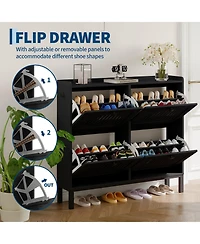 Homfan Shoe Storage Cabinet with 4 Flip Drawer, Shoes Organizer Hollow Out Panel and Square Handles, Anti-Tipping Rack