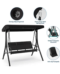 gaomon 3-Seat Porch Swing Chair, Outdoor Patio Hanging Swing with Adjustable Canopy and Armrests, Breathable Textilene Fabric Seat and Backrest