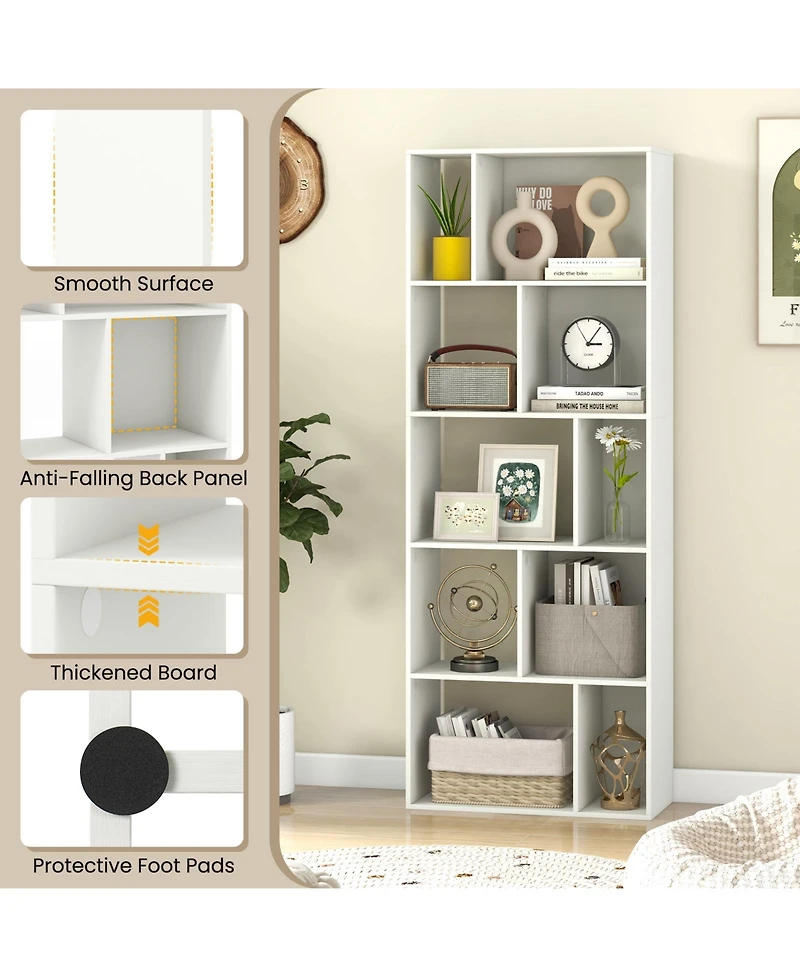 Sugift Tall Five Tier Geometric Bookshelf with Ten Storage Cubes