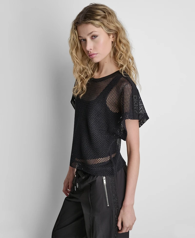 Dkny Women's Grove Crochet Mesh Dolman-Sleeve Top