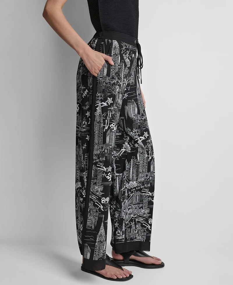Dkny Women's Printed Drawstring Waist Pants