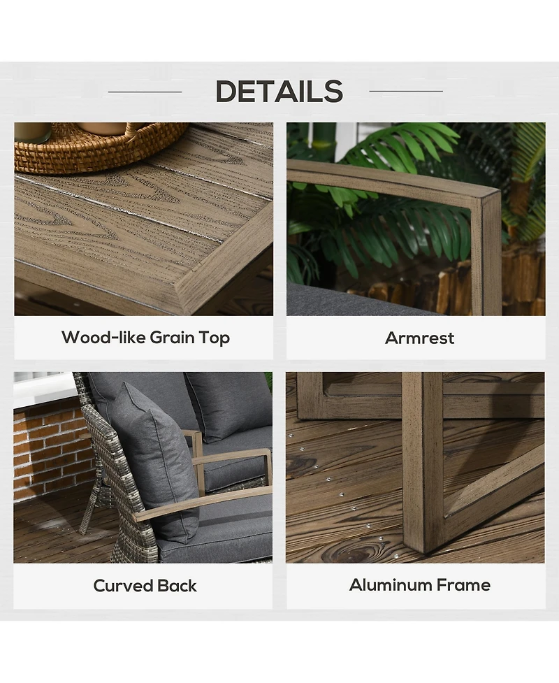 Outsunny Patio Furniture Set, 4 Piece Outdoor Rattan Conversation Set with 2 Armchairs, Cushions, Loveseat Sofa & Coffee Table for Porch, Poolside