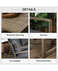 Outsunny Patio Furniture Set, 4 Piece Outdoor Rattan Conversation Set with 2 Armchairs, Cushions, Loveseat Sofa & Coffee Table for Porch, Poolside