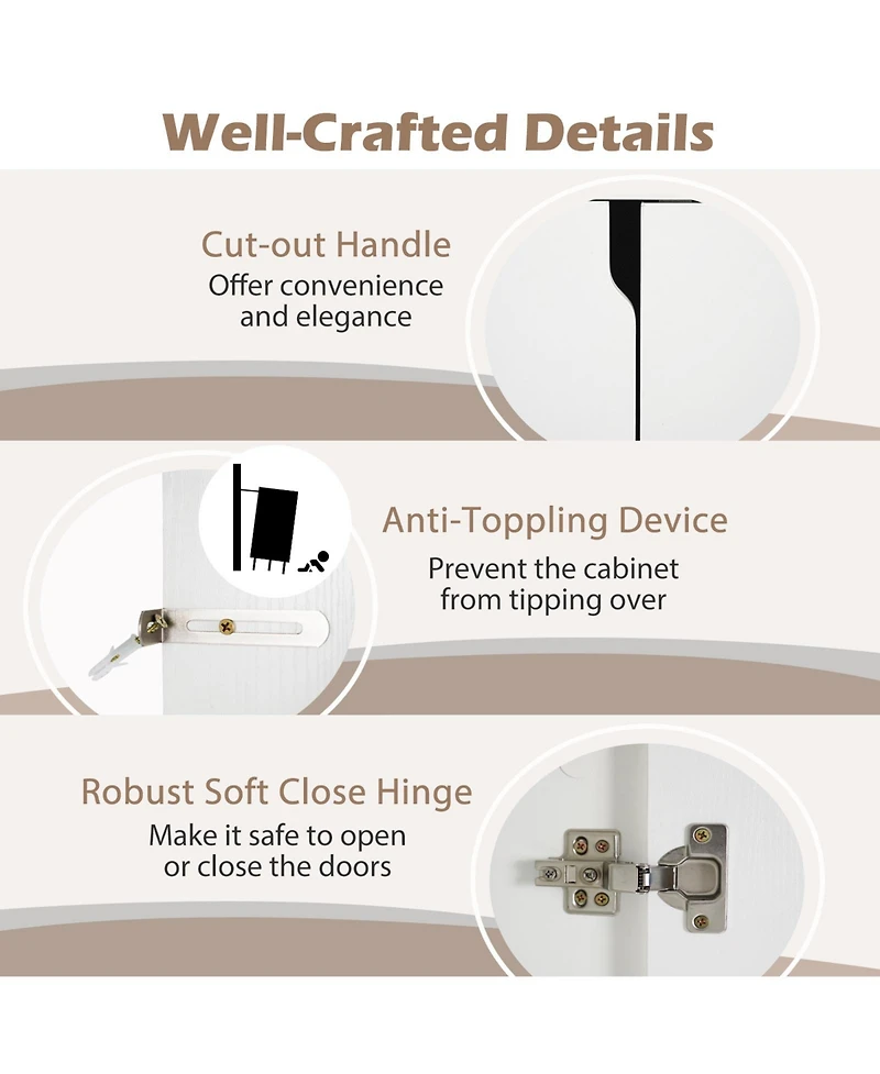 Sugift 42 in Sideboard Buffet Cabinet with Adjustable Storage Shelves