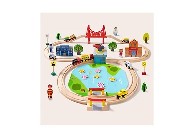 Tiny Land Wooden Train Set 110 Pcs
