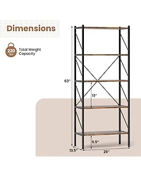 Sugift Five Tier Bookshelf with Open Shelves and Metal Frame