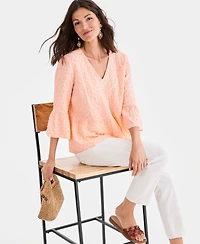 Style & Co Women's Printed V-Neck Seersucker Peplum Top, Macy's Exclusive