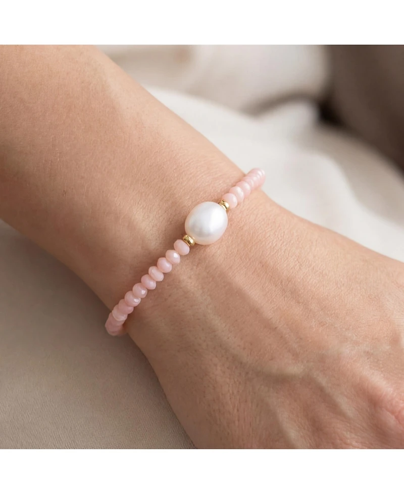 The Lovery Pink Opal Bead Pearl Bracelet 14K Gold