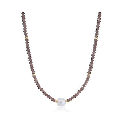 The Lovery Smoky Quartz Bead Pearl Necklace 14K Gold