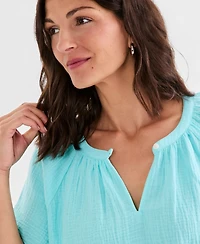 Style & Co Petite Solid Gauge Flutter Short-Sleeve Cotton Top, Macy's Exclusive