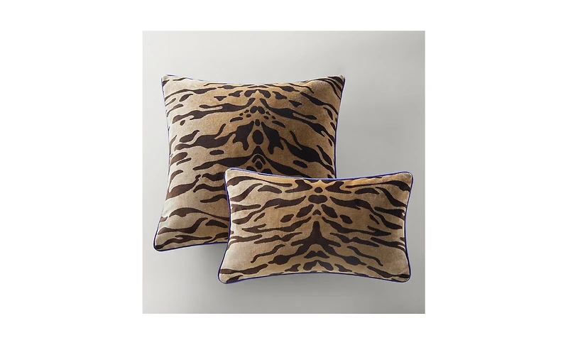Bronze Tiger Pillow 22" - Blue Piping