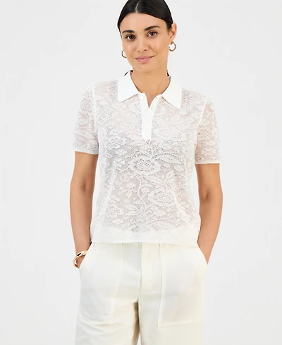 I.n.c. International Concepts Petite Collared Jacquard Top, Macy's Exclusive