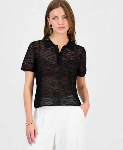 I.n.c. International Concepts Petite Collared Jacquard Top, Macy's Exclusive
