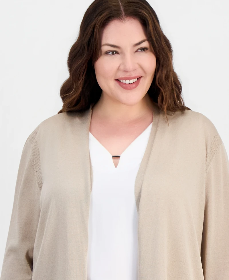 Kasper Plus Open-Front Cardigan