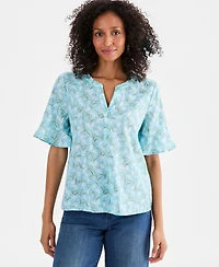 Style & Co Women's Printed Cotton Split-Neck Popover Top, Macy's Exclusive