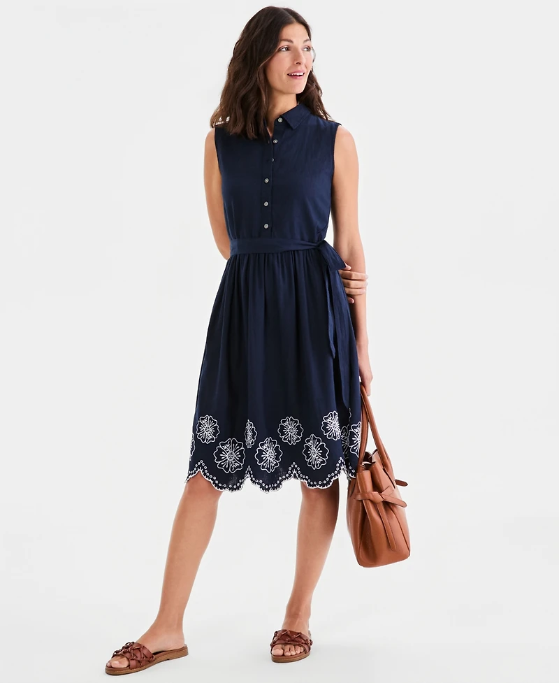 Style & Co Women's Sleeveless Embroidered-Hem Shirtdress, Macy's Exclusive