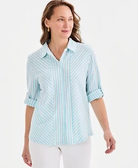 Style & Co Women's Striped Knit Button-Front Shirt, Macy's Exclusive