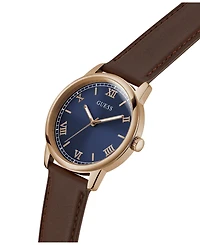 Guess Men's Rose Gold-Tone Brown Leather Watch, 40mm