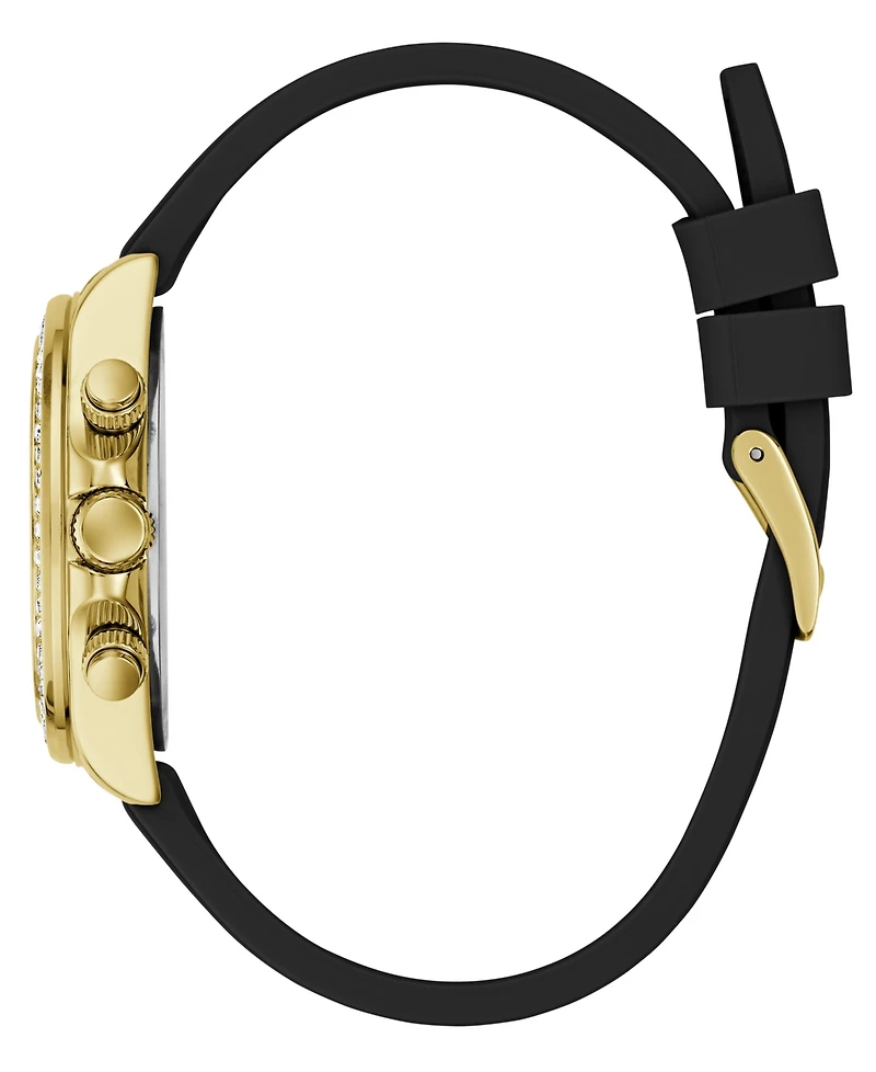 Guess Women's Gold-Tone Black Silicone Multi-Function Watch, 36mm