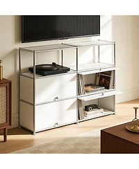 Mega Casa Multi-Purpose Storage Cabinet with Double Drawers and Open Display Shelf, Modern Metal Frame Console for Entryway or Living Room